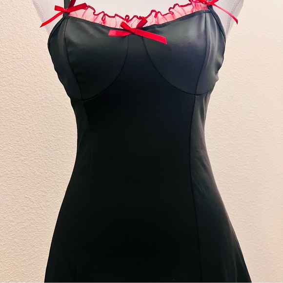 Black & Red Lace Bustier Bow High Low Gothic Cami Tank Dress - Picture 5 of 12